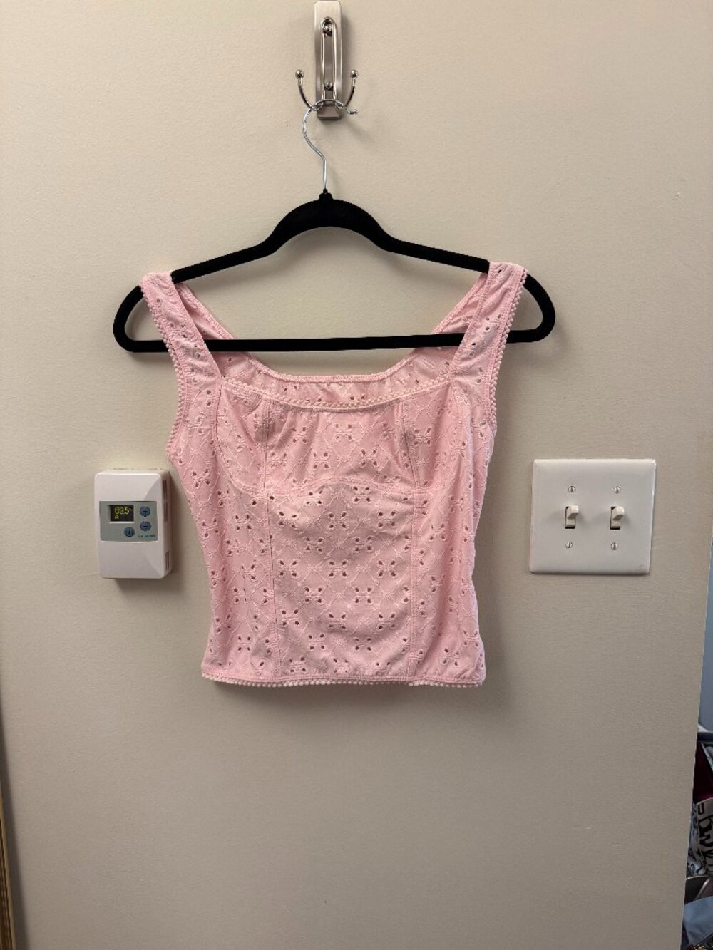 pink top with pinhole pattern